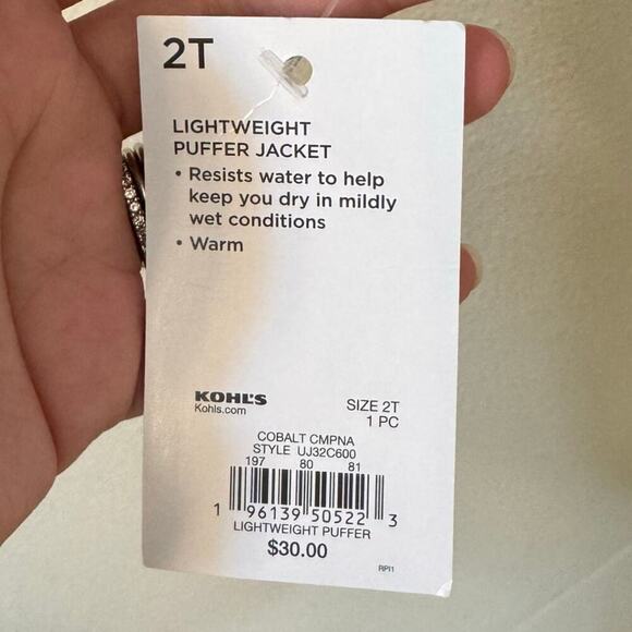 NWT Jumping Beans Toddler Boy 2T Lightweight Puffer Jacket Blue Winter Warm - Picture 2 of 6